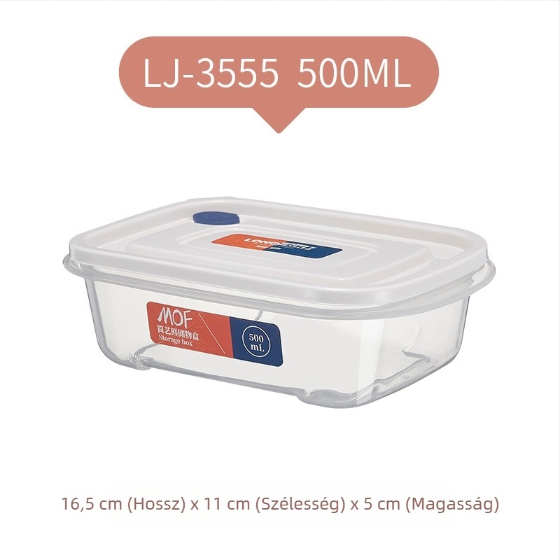 Fedéllel ellátott hűtő tárolóedény, élelmiszer-biztonságú PP+PE, négyszögletes forma, 301-500 ml kapacitás