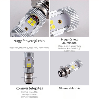 Kétoldalas LED motorkerékpár-fényszóró beépített LED-del, P15D, közel- és távolsági fehér fény