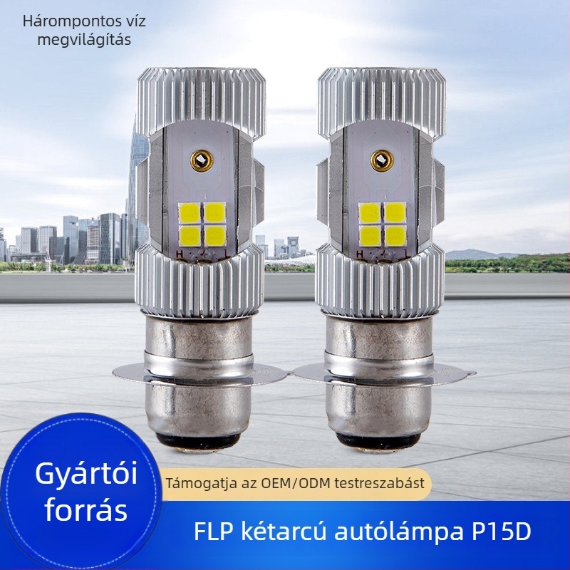 Kétoldalas LED motorkerékpár-fényszóró beépített LED-del, P15D, közel- és távolsági fehér fény