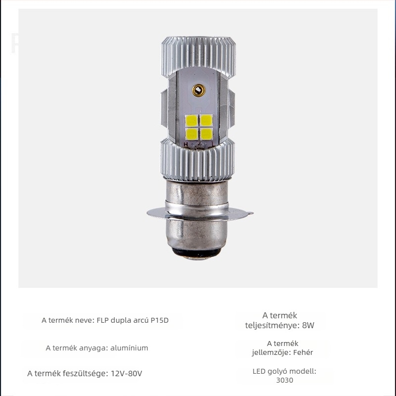 Kétoldalas LED motorkerékpár-fényszóró beépített LED-del, P15D, közel- és távolsági fehér fény
