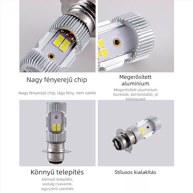Kétoldalas LED motorkerékpár-fényszóró beépített LED-del, P15D, közel- és távolsági fehér fény