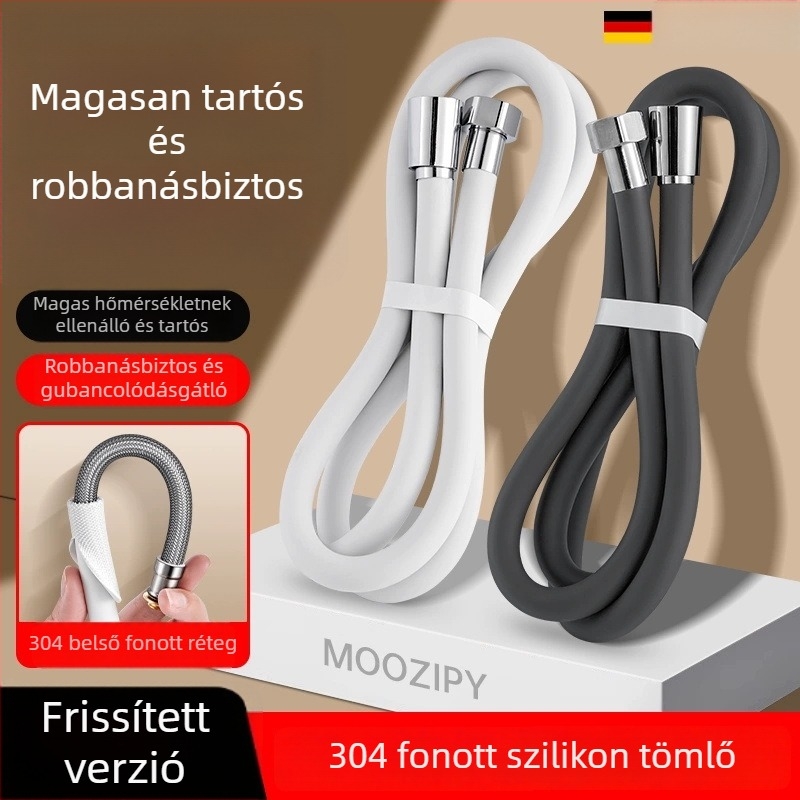 Nyomásnövelő szilikon zuhanytömlő – univerzális négycsatlakozós zuhanycső a fürdőszobába, vízmelegítő kimenethez