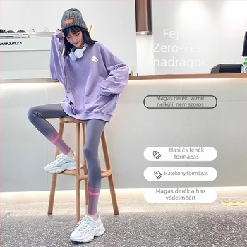 Lányoknak készült sportos leggings, magas derekú, 74% nylon, hosszú, tavasz–őszre