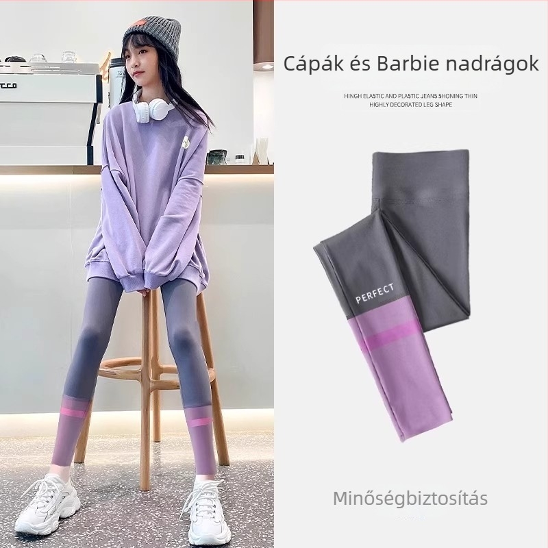 Lányoknak készült sportos leggings, magas derekú, 74% nylon, hosszú, tavasz–őszre