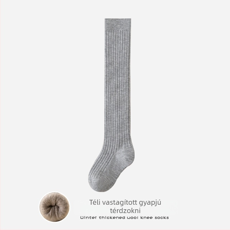 Lányoknak készült koreai stílusú egyszínű térd fölé érő zoknik fleece-béléssel, meleg őszre-télre