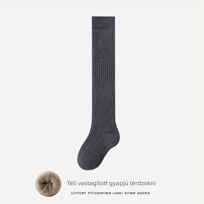 Lányoknak készült koreai stílusú egyszínű térd fölé érő zoknik fleece-béléssel, meleg őszre-télre