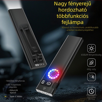 U8 Mini Flat-Barrel EDC zseblámpa, 650 lm, újratölthető, mágneses munka fény, vízálló