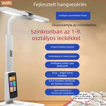 Intelligens tanulóasztali lámpa szemvédővel, AI hangalapú dialógus, szinkronizált tankönyv olvasás és fordítás, USB‑tápellátás 5V, hangvezérlés, magas CRI 95+