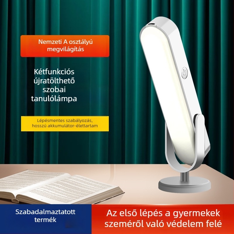 Gyerekeknek készült újratölthető asztali lámpa, állítható, érintéses kapcsolóval, beépített Li-ion akkumulátorral, 5W