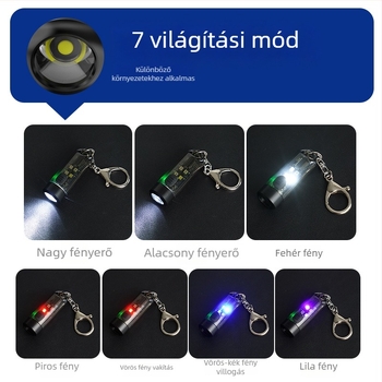 LED mini elemlámpa kulcstartóhoz, 360° forgatás, teleszkópos zoom, vízálló, akkumulátoros