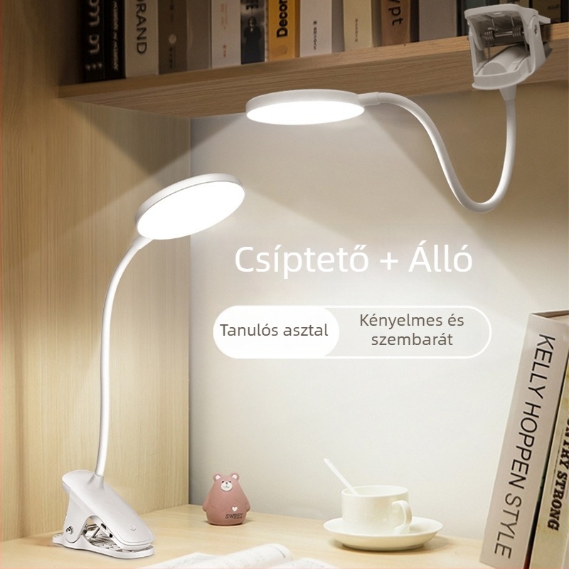 LED clip asztali lámpa USB töltéssel és plug-in, érintéses vezérlés, három színhőmérséklet-mód