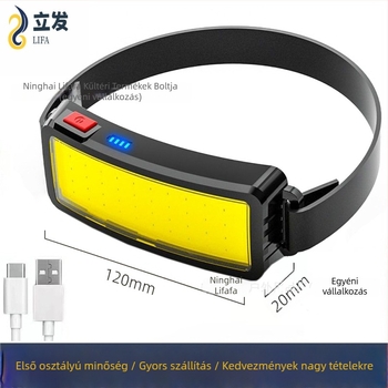 COB fejfény pánttal, újratölthető, 10W, beépített 1200mAh akkumulátor, fénysugár 50-100 m, ABS ház, kültéri munka