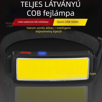 COB fejfény pánttal, újratölthető, 10W, beépített 1200mAh akkumulátor, fénysugár 50-100 m, ABS ház, kültéri munka