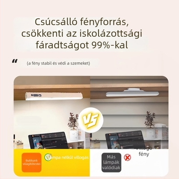 Tanuláshoz tervezett íróasztali lámpa szemvédő funkcióval, újratölthető beépített lítium akkumulátorral, mágneses olvasólámpa, fényerő és színhőmérséklet szabályozható
