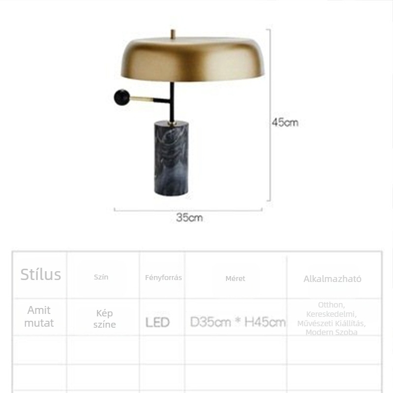 LED asztali lámpa T7721, 220V, fém lámpabura, gombos kapcsoló, egyszerű és modern dizájn