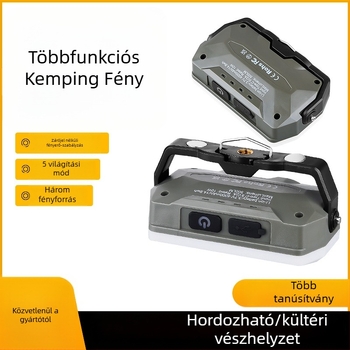 Kemping lámpa, többfunkciós és hordozható, hosszú üzemidejű feltöltött vészvilágítás mágneses rögzítéssel (LED, újratölthető, 3.7V, nyomógombos kapcsoló)