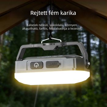 Kemping lámpa, többfunkciós és hordozható, hosszú üzemidejű feltöltött vészvilágítás mágneses rögzítéssel (LED, újratölthető, 3.7V, nyomógombos kapcsoló)