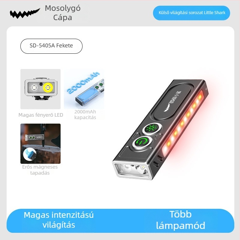 Smiling Shark külső LED zseblámpa – alumíniumötvözet, UV észlelés, 800–5000 mAh újratölthető, hatótáv 100–200 m
