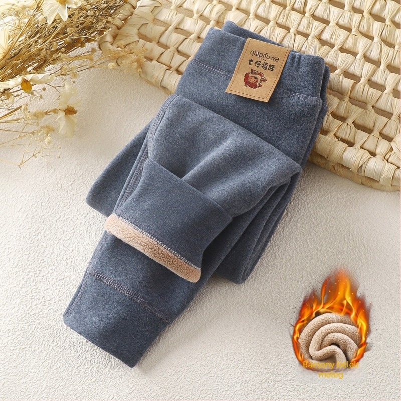 Gyerekeknek szóló velúr nadrág fleece béléssel, uniszex, vastag és meleg, 100% poliészter, középső derék, ősz/tél, 3–8 éveseknek