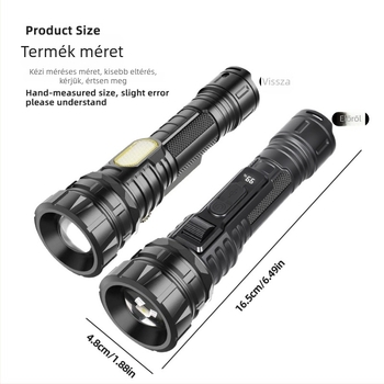 LED zseblámpa erős fénnyel és lézerrel, kültéri újratölthető COB munkalámpa, 1200mAh, 10W, 200–500 m hatótáv, többfunkciós