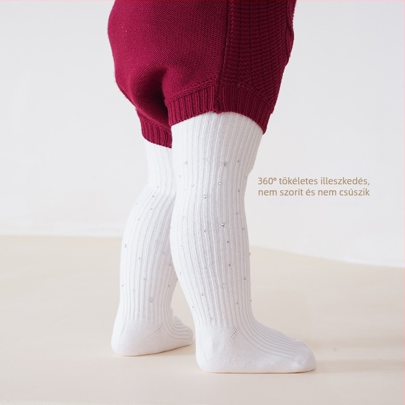 Gyerekeknek készült puha pamutból készült leggings kristálydíszítéssel, tavasz–ősz, magas elasztikusság, 3–8 év
