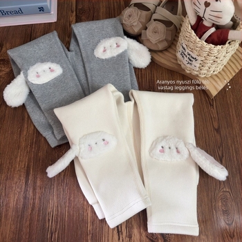Lányok téli vastag leggings fleece-béléssel, nyuszi-fül dizájn, 90–95% pamut, 3–8 éveseknek