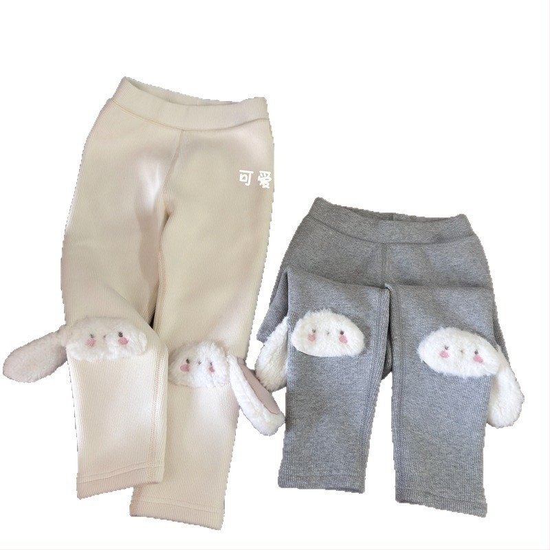 Lányok téli vastag leggings fleece-béléssel, nyuszi-fül dizájn, 90–95% pamut, 3–8 éveseknek