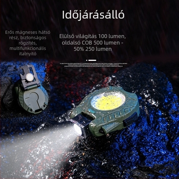 LED sapkára csíptethető fejlámpa, kompakt mini lámpa 5W LED-del, 500 mAh újratölthető akkumulátor, kézi generátor, töltővel, fénycsóva 100 m-ig