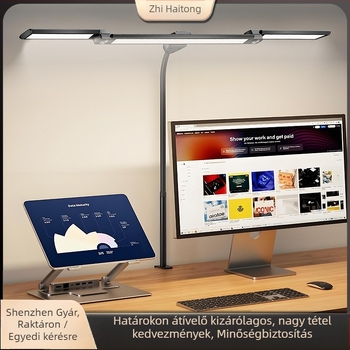 LED asztali lámpa klipzes, háromfejű összecsukható kivitel szemvédelmet és tanulást segít, fém árnyékoló