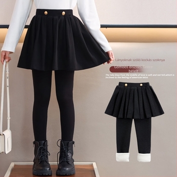 Lányoknak készült plüss belű szoknyás nadrág, pamut, hercegnő-stílus, téli modell, 8 év felett