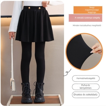 Lányoknak készült plüss belű szoknyás nadrág, pamut, hercegnő-stílus, téli modell, 8 év felett