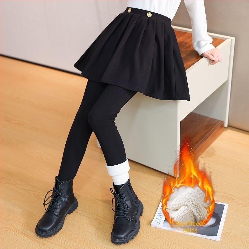 Lányoknak készült plüss belű szoknyás nadrág, pamut, hercegnő-stílus, téli modell, 8 év felett