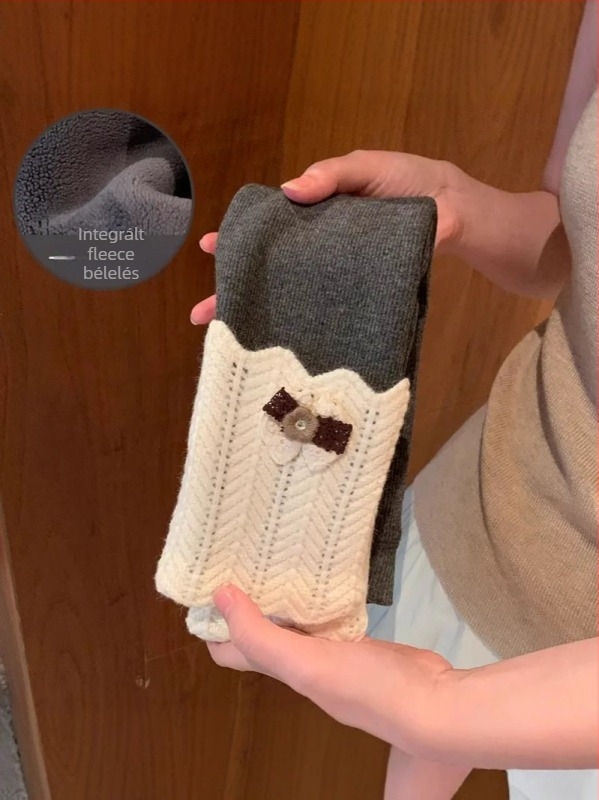 Gyerekeknek pamut leggings fleece béléssel, koreai stílus, középmagas derekú, őszi-téli 2024, 3–8 éveseknek