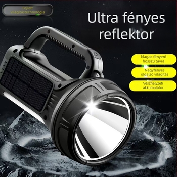 Napelemes, kézi tekerős zseblámpa kültéri használatra, LED+COB, 10W, 500 m hatótáv, hordozható munkalámpa