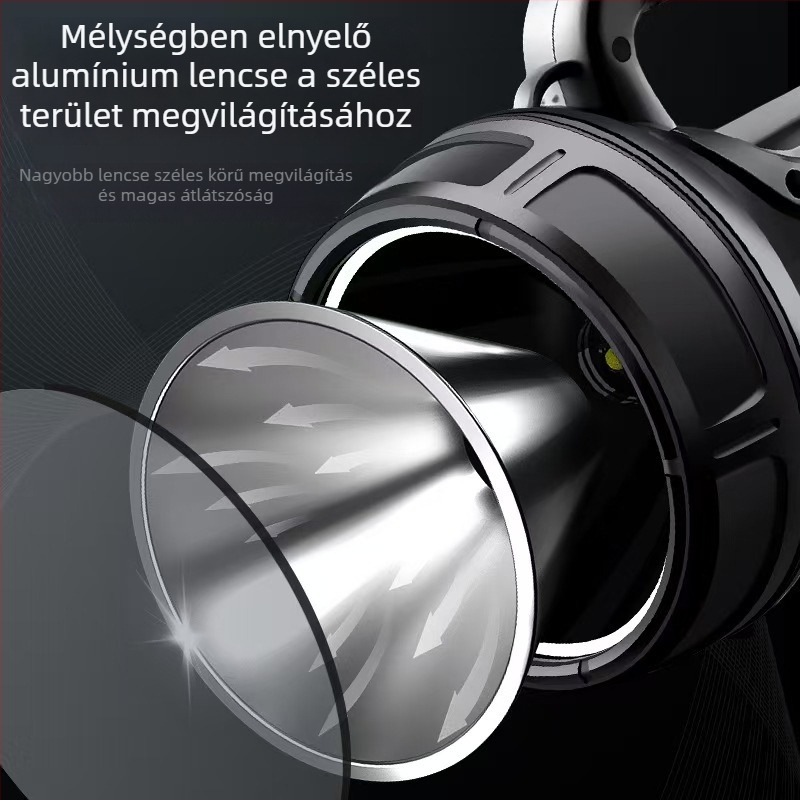 Napelemes, kézi tekerős zseblámpa kültéri használatra, LED+COB, 10W, 500 m hatótáv, hordozható munkalámpa