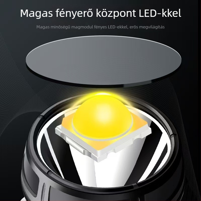 Napelemes, kézi tekerős zseblámpa kültéri használatra, LED+COB, 10W, 500 m hatótáv, hordozható munkalámpa