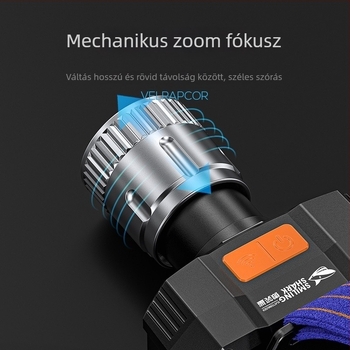 Újratölthető LED fejlámpa gesztusérzékeléssel, bányászati fény, 800mAh akkumulátor, Type-C töltés, 100–200 m hatótáv