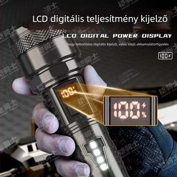 Kézi LED zseblámpa kültéri használatra hosszú hatótávolságú megvilágítással, Type-C töltés, 400 mAh akkumulátor, vízálló, többfunkciós