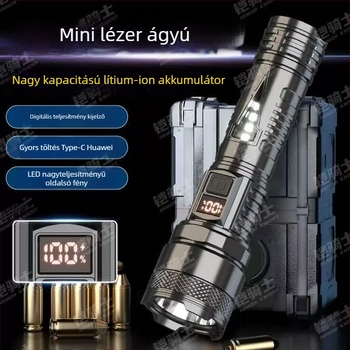 Kézi LED zseblámpa kültéri használatra hosszú hatótávolságú megvilágítással, Type-C töltés, 400 mAh akkumulátor, vízálló, többfunkciós