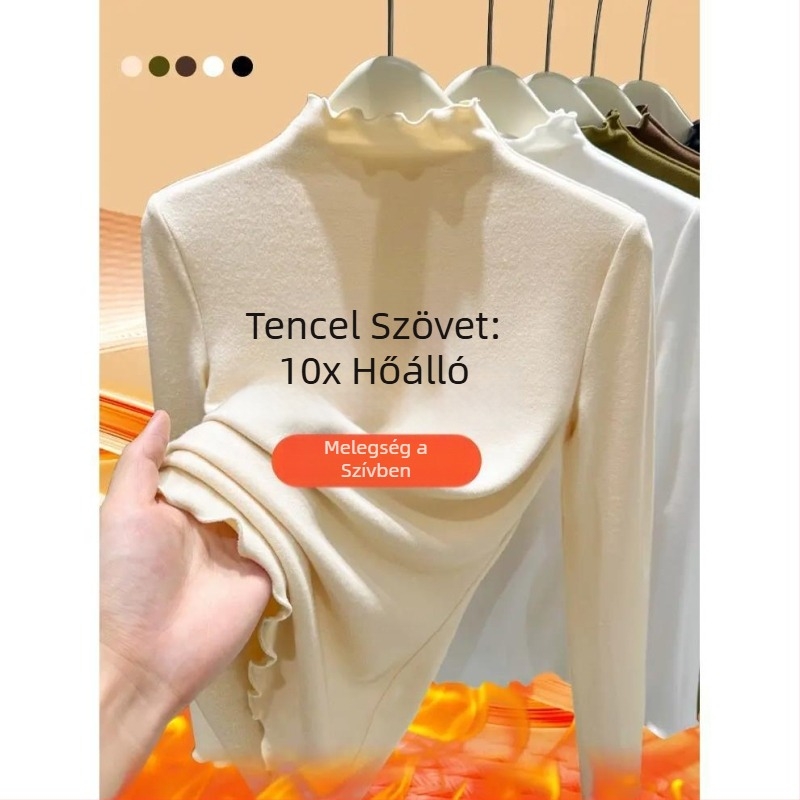 Női önmelegítő T-shirt mock nyakkal, hosszú ujjú, karcsú szabás, Derong anyag (poliészter)