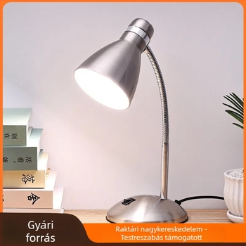 E27-es foglalatú asztali lámpa, hálózati csatlakozással, energiatakarékos lámpa, klasszikus stílus, fémből készült árnyékoló, szemvédő