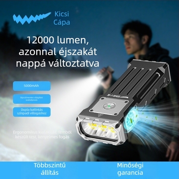 Kézben tartható kültéri LED zseblámpa, alumíniumötvözet test, újratölthető, 100–200 m hatótávolság