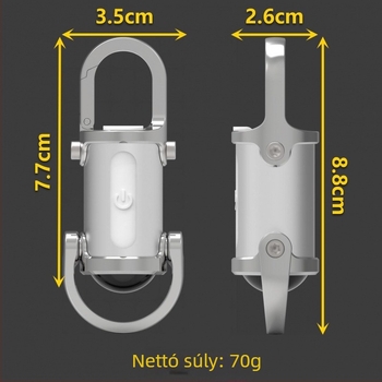 COB kulcstartó mini munkalámpa USB újra tölthető alumínium ötvözet, 1200lm, 1000mAh, 60 perc töltés, 150° fénycsóva, Modell JELS-H