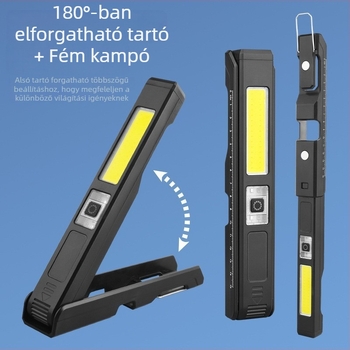 Újratölthető COB LED munkalámpa mágneses kampóval – hordozható vészhelyzeti és otthoni karbantartási világítás