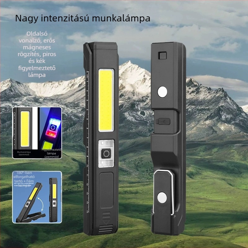 Újratölthető COB LED munkalámpa mágneses kampóval – hordozható vészhelyzeti és otthoni karbantartási világítás