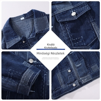 Denim dzseki hímzéssel, kapucnival, lazán szabott, hosszú ujjú, egysoros záródás
