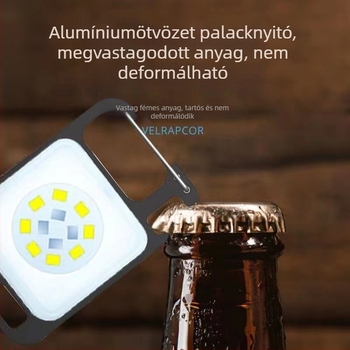 Kulcstartó LED zseblámpa mágneses munkalámpával, hordozható és újratölthető — (300 mAh, kézi működtetés, hatótávolság <50 m)