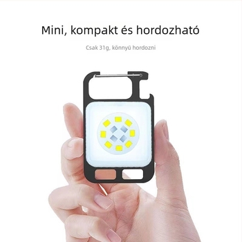 Kulcstartó LED zseblámpa mágneses munkalámpával, hordozható és újratölthető — (300 mAh, kézi működtetés, hatótávolság <50 m)