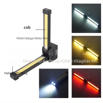 Mágneses, összecsukható COB LED munka lámpa, 1200 mAh akkumulátorral, kézi működtetés, 3 W, akár 50 m hatótávolság
