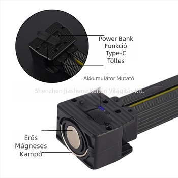 Mágneses, összecsukható COB LED munka lámpa, 1200 mAh akkumulátorral, kézi működtetés, 3 W, akár 50 m hatótávolság